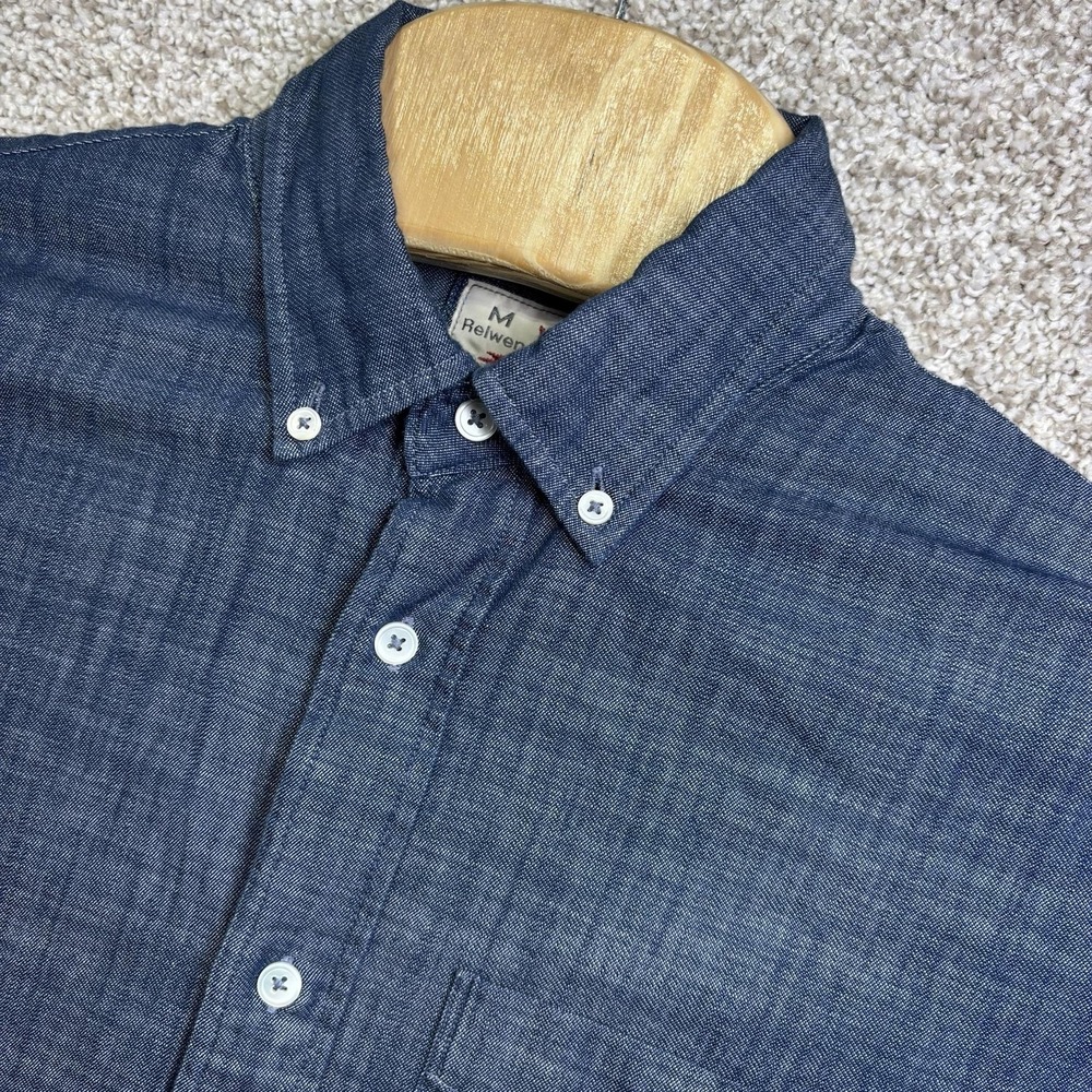 Relwen Shirt Mens Medium Blue Solid Chambray Long Sleeve Button Down Casual